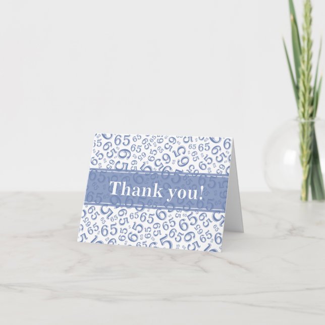 Milestone 65 Random Number Pattern Blue/White Thank You Card (Front)