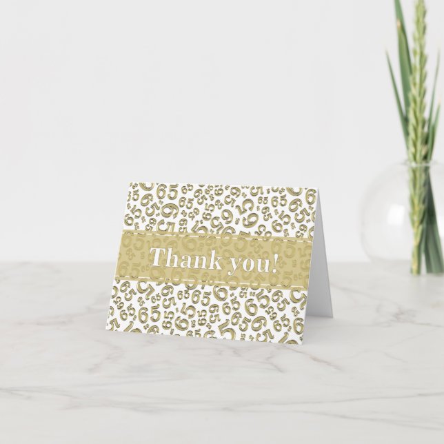 Milestone 65 Random Number Pattern Gold/White Thank You Card (Front)