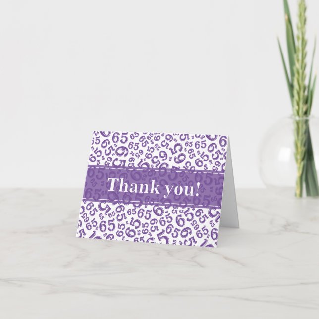Milestone 65 Random Number Pattern Purple/White Thank You Card (Front)