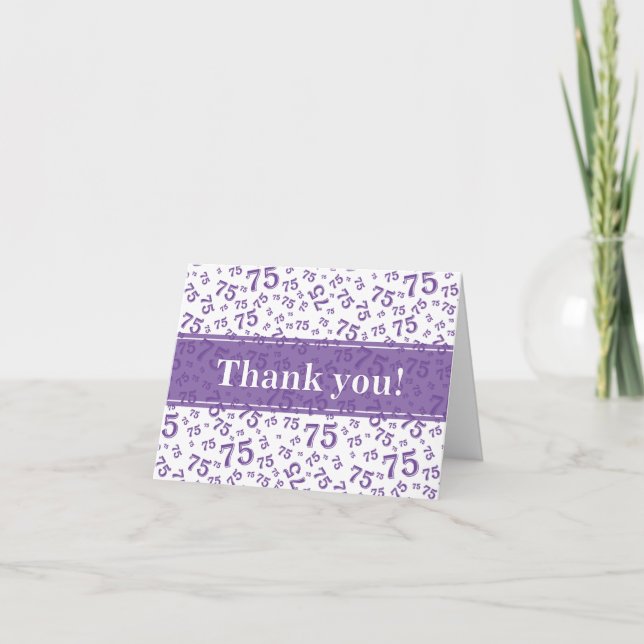 Milestone 75 Random Number Pattern Purple/White Thank You Card (Front)