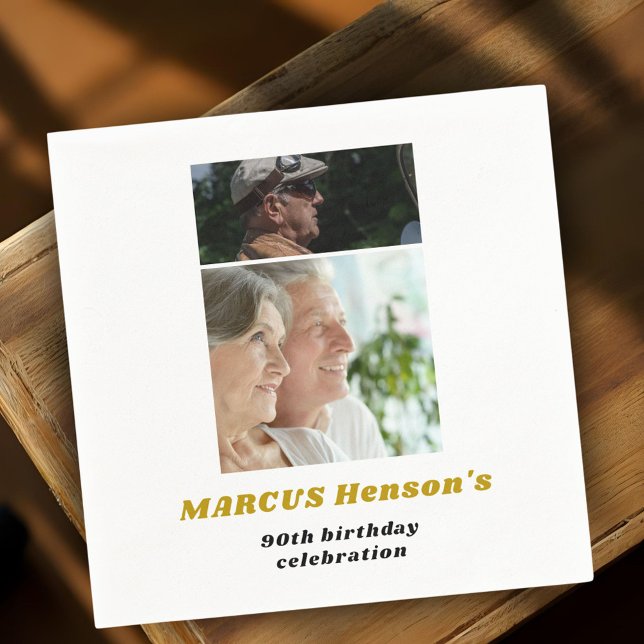 Milestone 90th Birthday 2 Photos Napkin (Creator Uploaded)