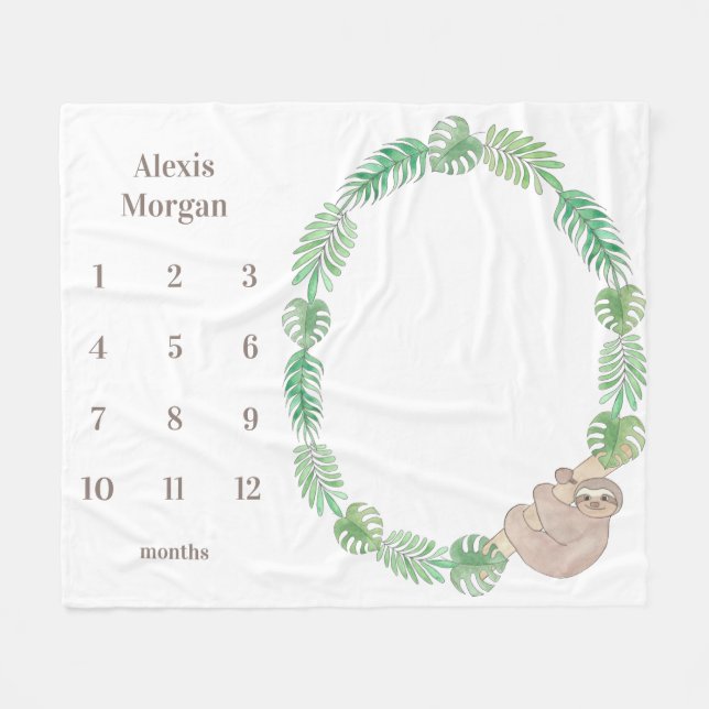 Milestone Baby Blanket Cute Sloth Gender Neutral (Front (Horizontal))