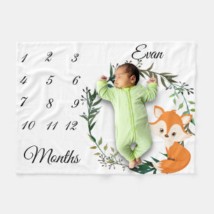 Milestone Baby Fox Leaf Wreath Keepsake Fleece Blanket