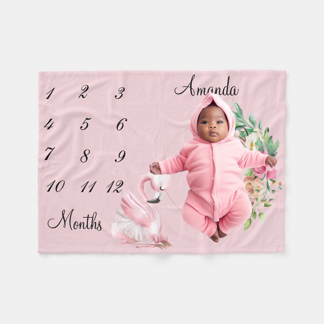 Milestone Ballerina Flamingo Flower Baby Keepsake Fleece Blanket (Creator Uploaded)