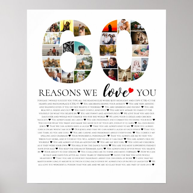 milestone birthday 60 reasons we love you wedding poster (Front)