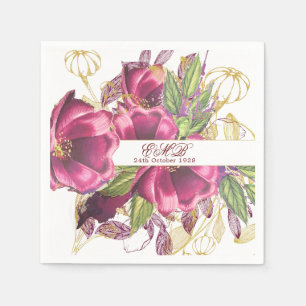 Milestone Birthday Burgundy Floral Elegant Chic Napkin