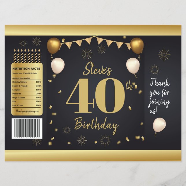 Milestone Birthday Gold Black Chip Bag Wrappers (Front)