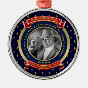 Milestone Birthday Gold Photo 80th Eighty Blue Red Metal Ornament