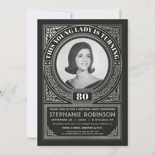Milestone Birthday Invitations Photo Silver Foil (Front)
