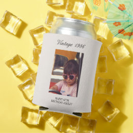 Milestone Birthday Party Favor Vintage 2 Photo Can Cooler