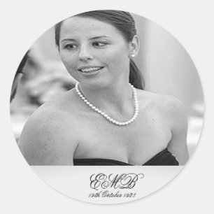 Milestone Birthday Photo Elegant Black White Classic Round Sticker