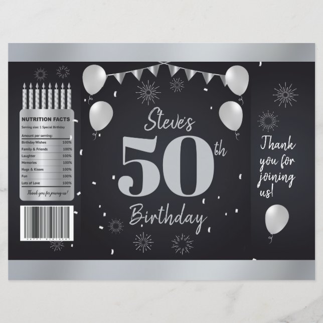 Milestone Birthday Silver Black Chip Bag Wrappers (Front)