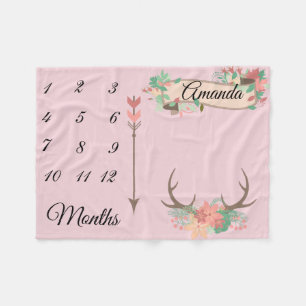 Milestone Chic Antler Arrow Flowers Baby Keepsake Fleece Blanket
