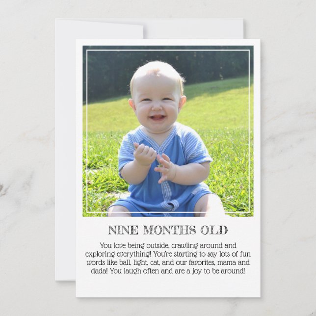 Milestone Keepsake Card: Nine Months Old Announcement (Front)