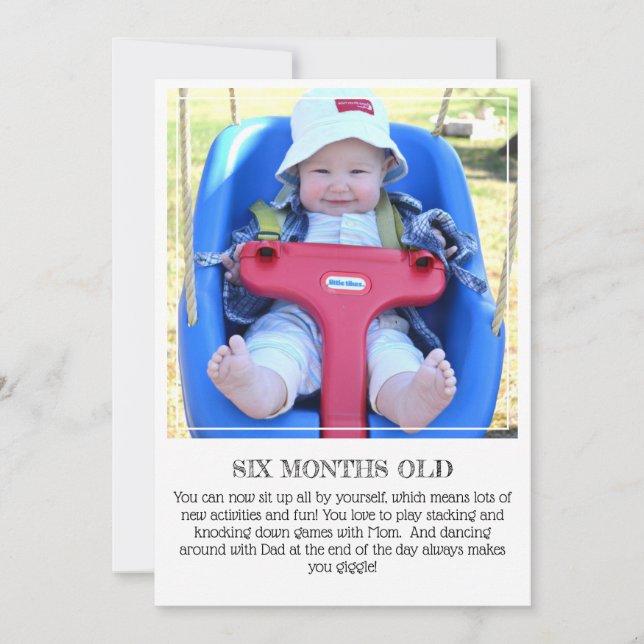 Milestone Keepsake Card: Six Months Old   Announcement (Front)