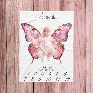 Milestone Pink Butterfly Wings Baby Keepsake Fleece Blanket