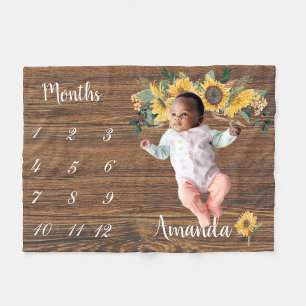 Milestone Rustic Country Wood Sunflower Keepsake Fleece Blanket