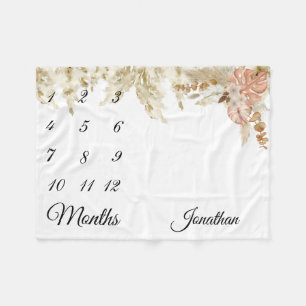 Milestone Tropical Boho Pampas Grass earthy Fleece Blanket