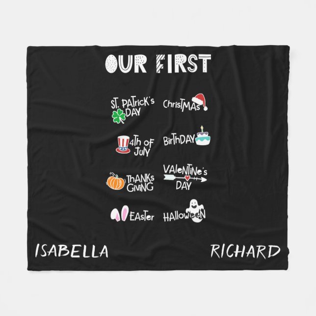 Milestone twins my first Holiday modern black baby Fleece Blanket (Front (Horizontal))