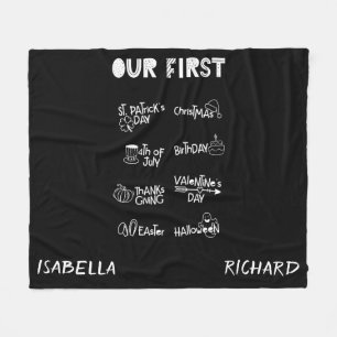 Milestone twins my first Holiday modern black baby Fleece Blanket