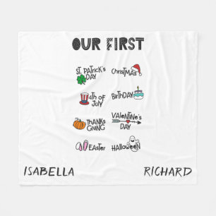 Milestone twins my first Holiday modern cute baby Fleece Blanket