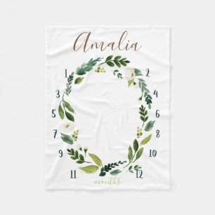 Milestone watercolor tracker, greenery fleece blanket