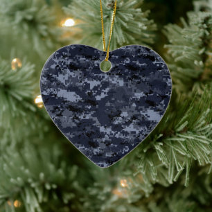 Miliatry Blue Camouflage Porcelain Heart Ornament