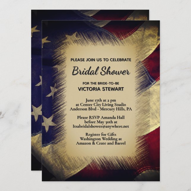 Military American Flag Bridal Shower Invitation (Front/Back)