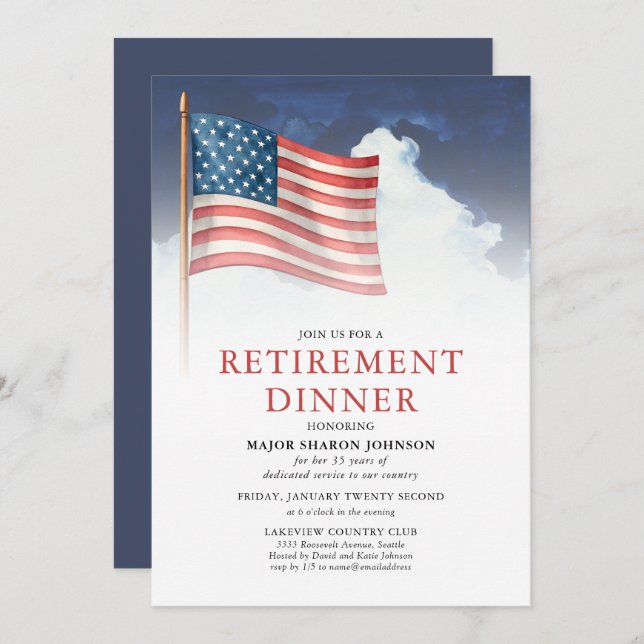 Military American Flag Retirement Invitation (Front/Back)