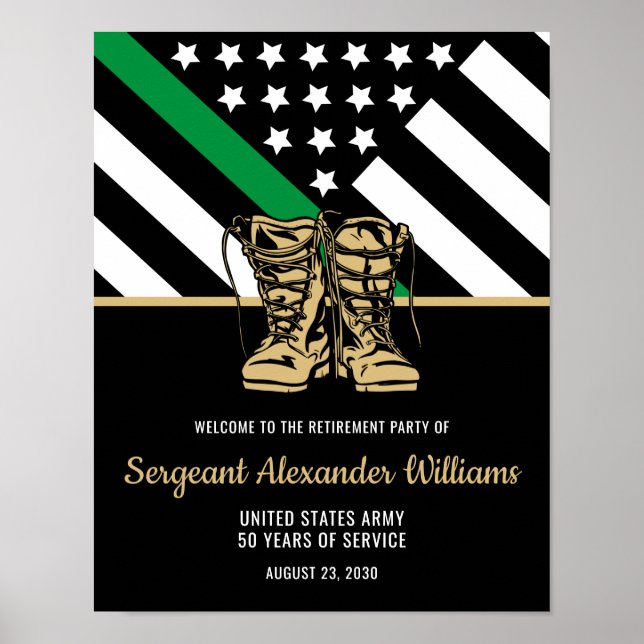 Military Amry Retirement Green Line Flag Patriotic Poster (Front)