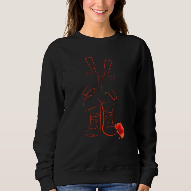 Military And Red Poppy Proud Veterans Remembrance Sweatshirt (Front)