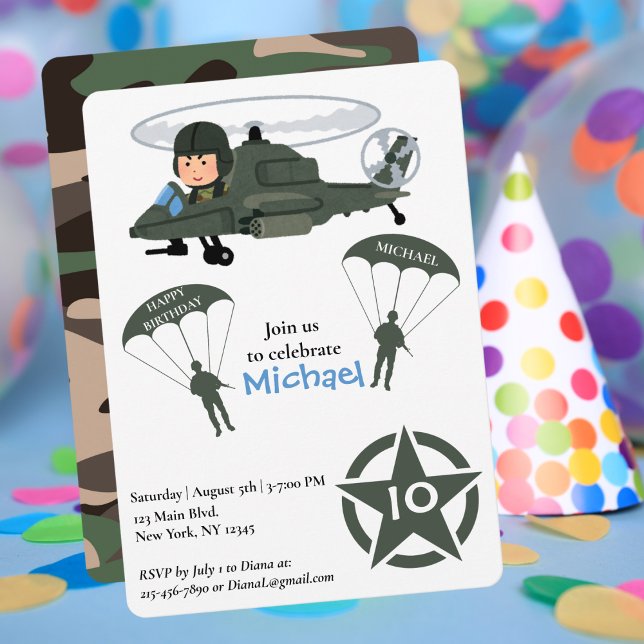 Military Army Helicopter Birthday Green Invite (Creator Uploaded)