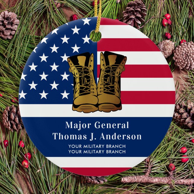 Military Army Personalised USA American Flag Ceramic Ornament (Creator Uploaded)