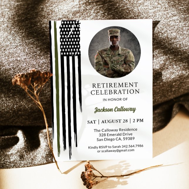 Military Army Retirement Party, Green Line Flag Invitation (Creator Uploaded)