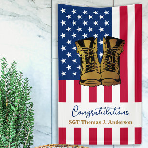 Military Army Retirement Patriotic American Flag Banner