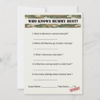 Military Baby Shower Game Who Knows Mummy Invitation