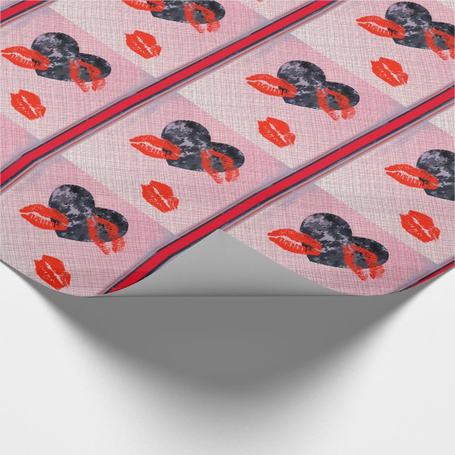 Military Blue Camo Hearts Valentine Wrapping Paper (Corner)