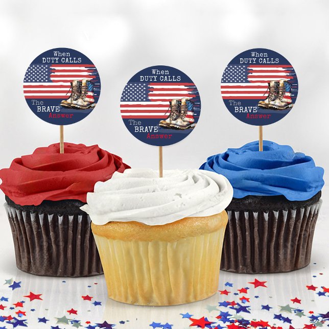 Military Boots US Flag BLUE Going Away Party Picks Classic Round Sticker (Navy blue patriotic US flag boots duty calls brave military going away party cupcake pick stickers)