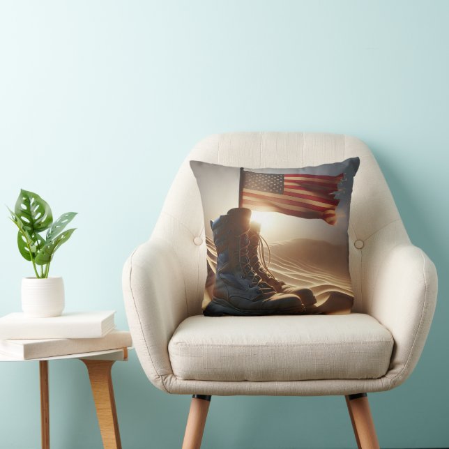 Military Boots With American Flag Cushion (Chair)