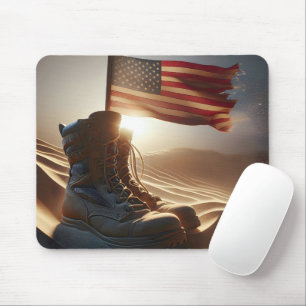 Military Boots With American Flag Mouse Pad