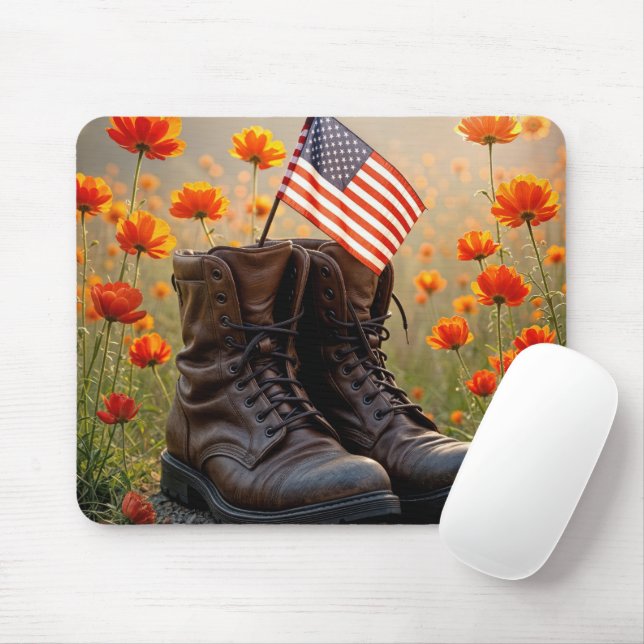 Military Boots With Flag and Poppies Mouse Pad (With Mouse)