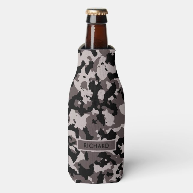 Military Brown Camouflage Pattern Personalised Bottle Cooler (Bottle Front)