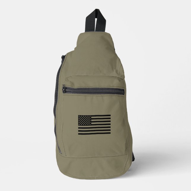 Military Brown with American Flag Sling Bag (Front)
