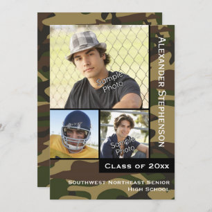 Military Camo Green 3 Photo Graduation Invitation