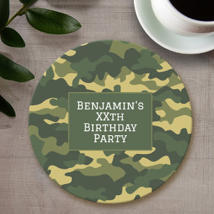 Military camouflage Birthday Party Theme Custom Round Paper Coaster