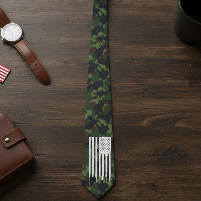 Military Camouflage Camo White US Flag Tie (Creator Uploaded)