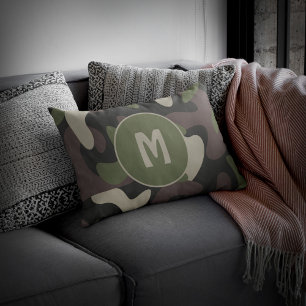 Military Camouflage Green Brown Abstract Monogram Pillowcase