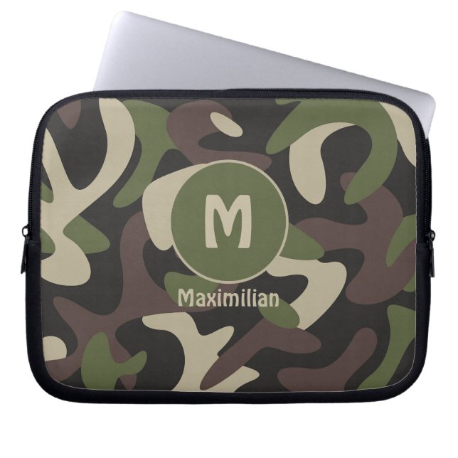 Military Camouflage Green Brown Pattern Custom Laptop Sleeve (Front)