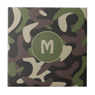 Military Camouflage Green Brown Pattern Monogram Ceramic Tile