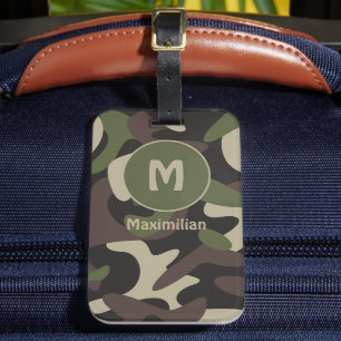 Military Camouflage Green Brown Pattern Monogram Luggage Tag